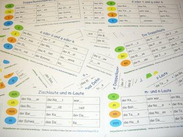 Stöpselkarten mit Selbstkontrolle zu Themen wie d oder t, m oder n, s, ss oder ß, ä oder e, k oder ck, Doppelvokale, Doppelkonsonanten, ...